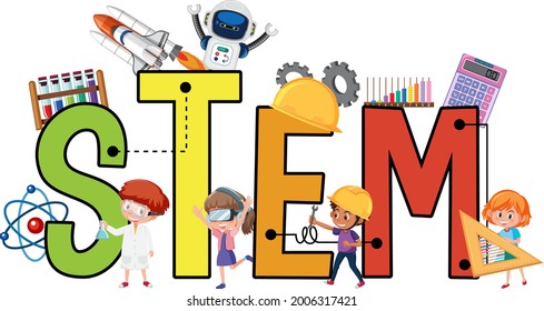 Colourful STEM education text icon illustration