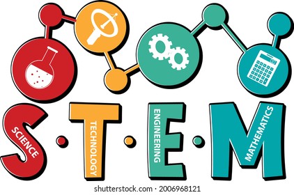 Colourful STEM education text icon illustration