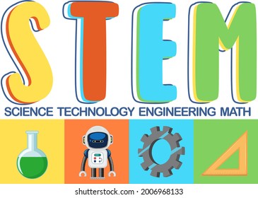 Colourful STEM education text icon illustration