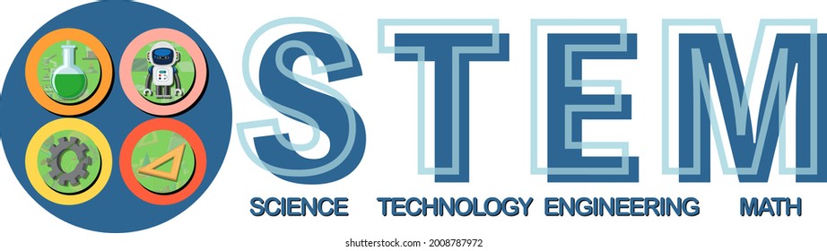 Colourful STEM education text icon illustration