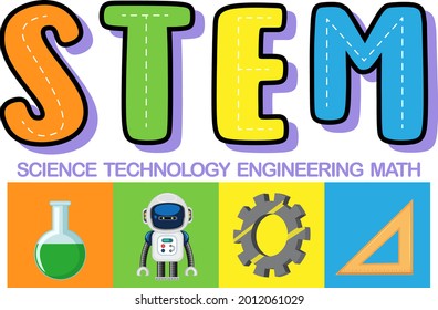 Colourful STEM education text icon illustration