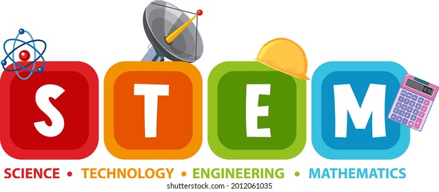Colourful STEM education text icon illustration