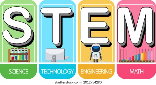 Colourful STEM education text icon illustration