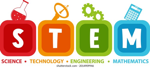 Colourful STEM education text icon illustration