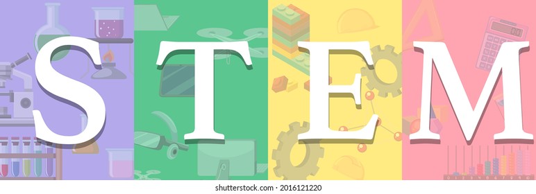 Colourful STEM education text icon illustration