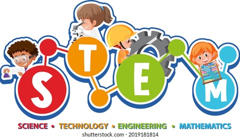 Colourful STEM education text icon illustration