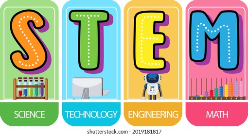 Colourful STEM education text icon illustration
