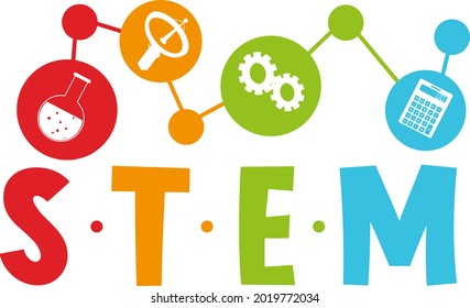Ilustración del icono de texto de educación en STEM coloridas