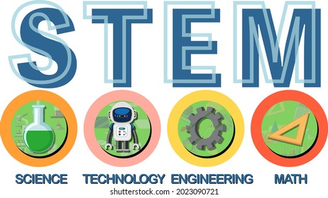 Colourful STEM education text icon illustration