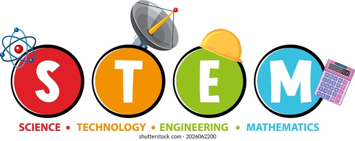 Colourful STEM education text icon illustration