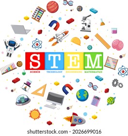 Colourful STEM education text icon illustration