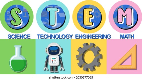 Colourful STEM Education Text Icon Illustration