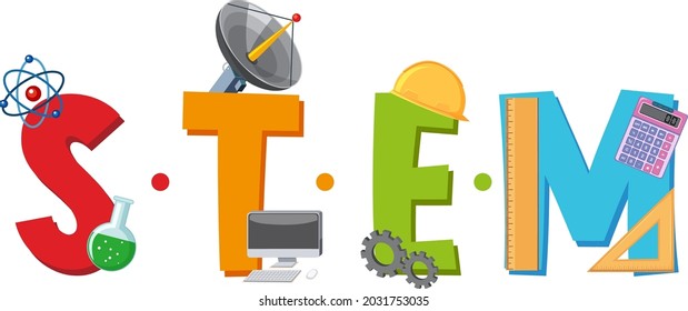 Colourful STEM education text icon illustration