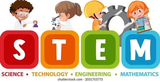 Colourful STEM education text icon illustration