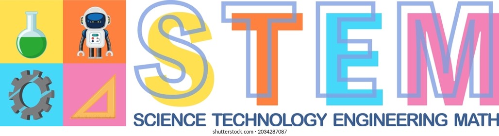 Colourful STEM education text icon illustration