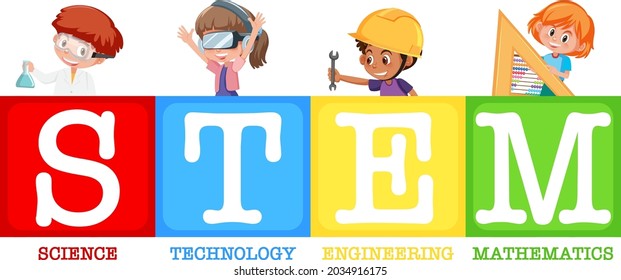 Colourful STEM education text icon illustration