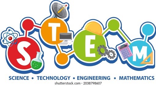 Colourful STEM education text icon illustration