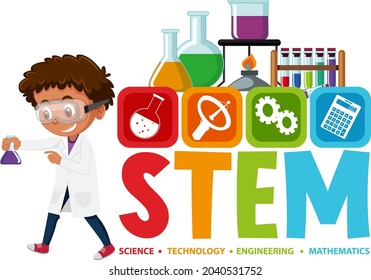 Colourful STEM education text icon illustration
