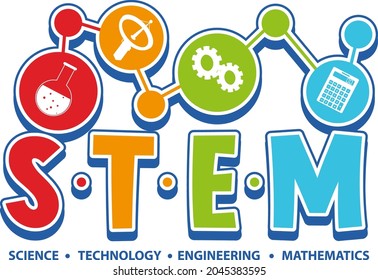 Colourful STEM education text icon illustration