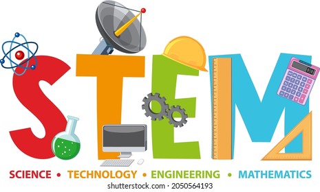 Colourful STEM education text icon illustration