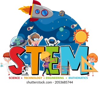 Colourful STEM education text icon illustration