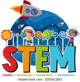 Ilustración del icono de texto de educación en STEM coloridas