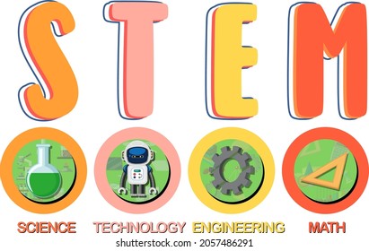 Colourful STEM education text icon illustration