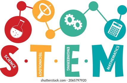 Colourful STEM education text icon illustration