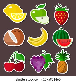 Colourful stickers fruit set on brown background vector illustration