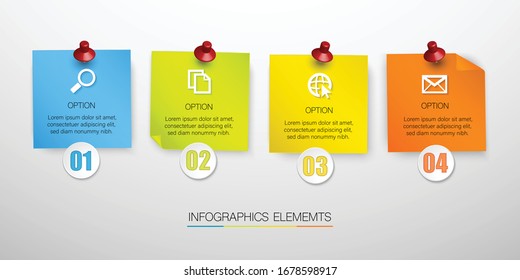 Colourful sticky note infographic, Vector illustration with  4 options and place for text on grey background