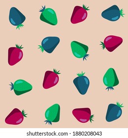 Colourful strawberries on a pink background. Pattern