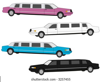 colourful stretch limos white, black, blue and pink