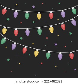 Colorida cadena de luces. Concepto de los antecedentes de Navidad. Ilustración del vector