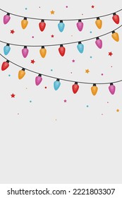 Colourful string of lights. Concept of Christmas card template. Vector illustration