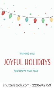 Colourful string of lights. Concept of Christmas card with wishes. Vector illustration