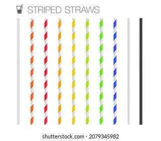 Colourful striped straws. Vector illustration isolated on white background. Ready to use in your design. EPS10.