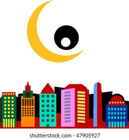 Colourful stylized skyline