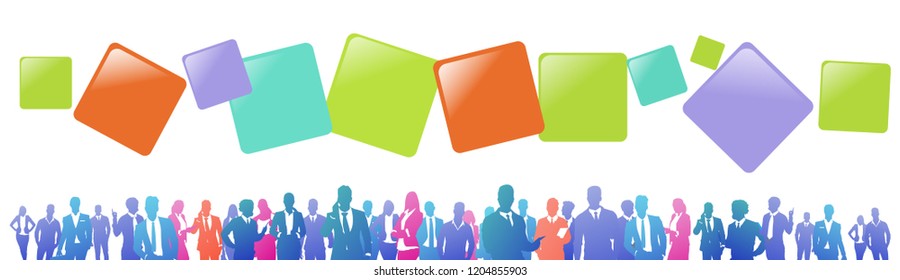colourful success business people silhouette, group of diversity businessman and businesswoman bubbles, successful team concept banner vector illustration