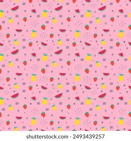 Colourful summer background with hand drawn fruits. Creative seamless pattern. Vector illustration