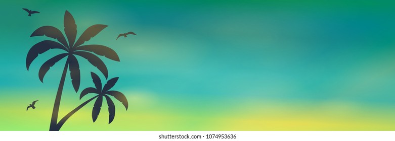 Colourful summer banner - layout with palms and copyspace. Vector.