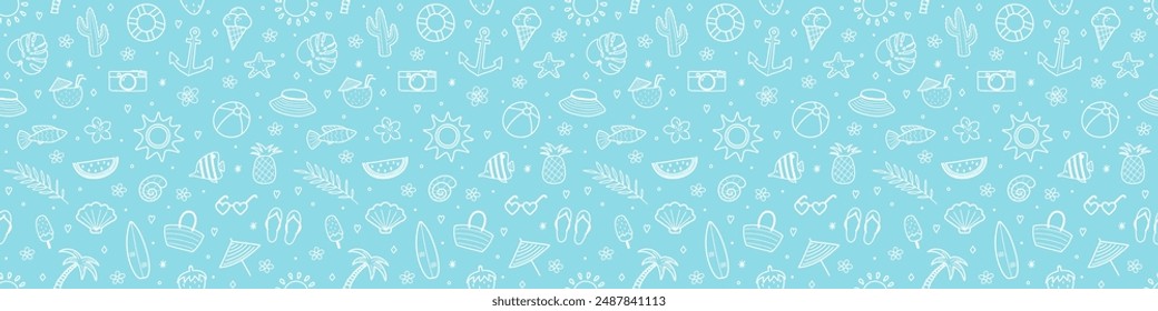 Colourful summer pattern. Background with hand drawn holiday icons. Vector illustration