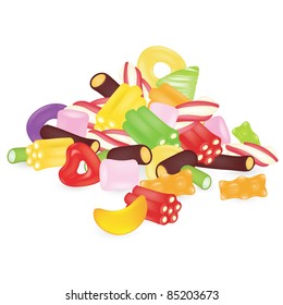 Colourful sweets isolated on the white background