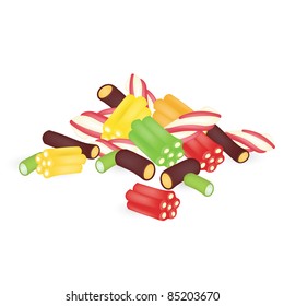 Colourful sweets on the white background