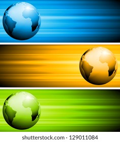 Colourful tech banners with globe. Vector design eps 10