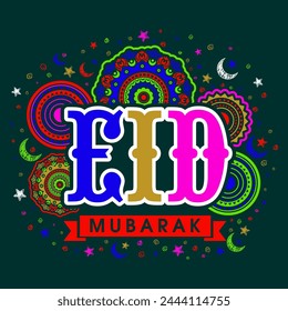 Bunter Text Eid auf schönem floralem Design dekoriert Hintergrund, Elegantes Grußkartendesign für islamisches berühmtes Festivalfest.