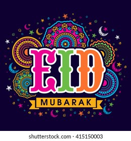 Colourful text Eid on beautiful floral design decorated background, Elegant greeting card design for Islamic Famous festival celebration.