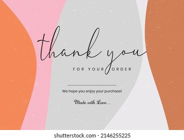 Colourful thank you for your order card design eps vector. Thanks card for online business. Easy to editable file.