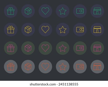 Conjunto de iconos de línea fina colorida Ilustración vectorial
