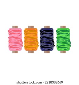 Colourful thread spools vector illustration. Cartoon doodle of tool for needlework. Thread spools isolated on white background. Fashion, embroidery concept