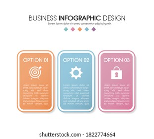 Colourful timeline infographic with 3 options. Flowchart. Vector